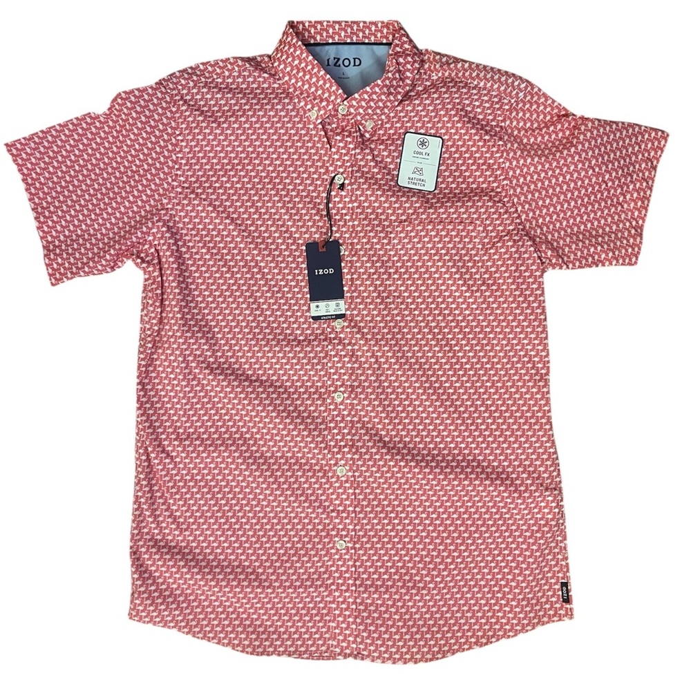 Izod Men’s Large Cool Fx Natural Stretch Flamingo Print Button Down Shirt NWT